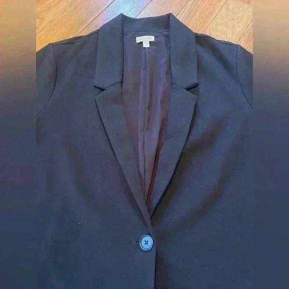 Garnet Hill Navy Blue Wool Blend Stretch Knit Blazer Jacket Women’s Size 14 - Picture 4 of 12